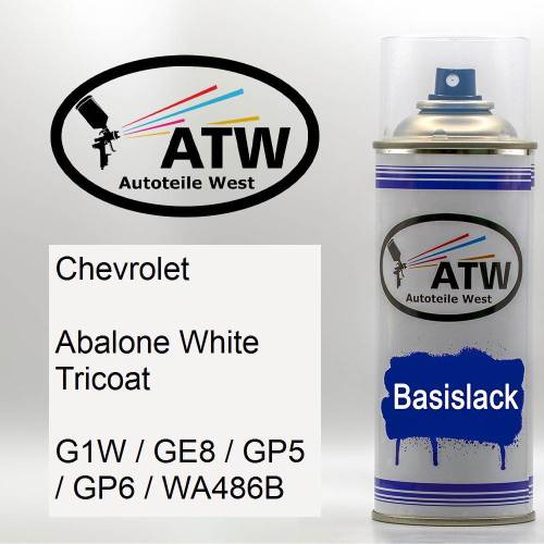 Chevrolet, Abalone White Tricoat, G1W / GE8 / GP5 / GP6 / WA486B: 400ml Sprühdose, von ATW Autoteile West.